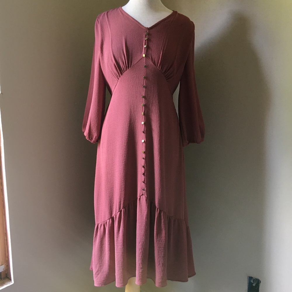 Rose Faux Button Button Front Dress
